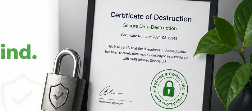 Certificate of Destruction framed with a padlock and plant